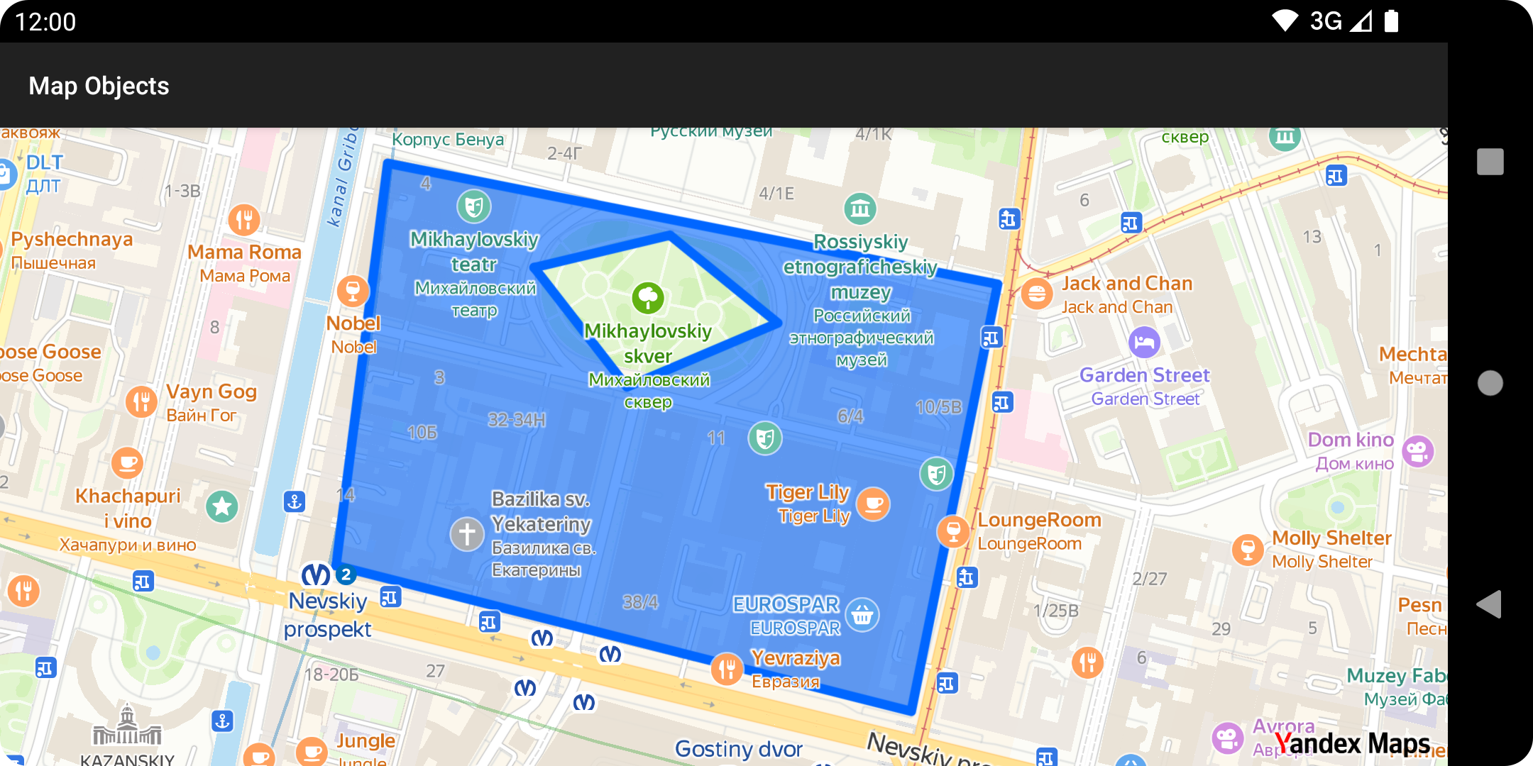 Map with polygon using inner points