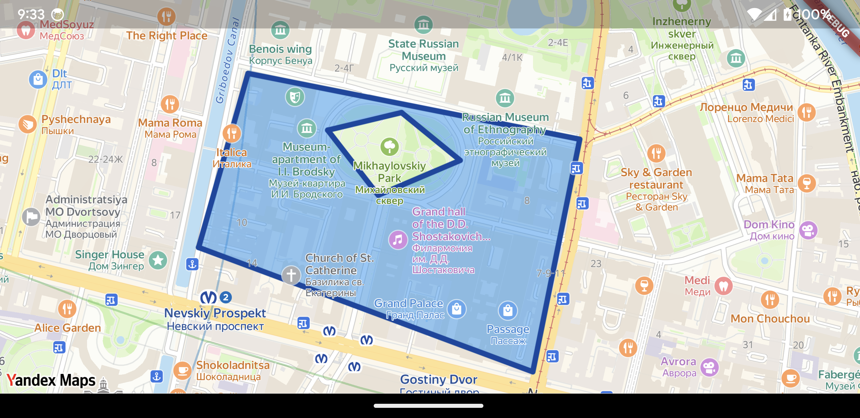 Map with polygon using inner points
