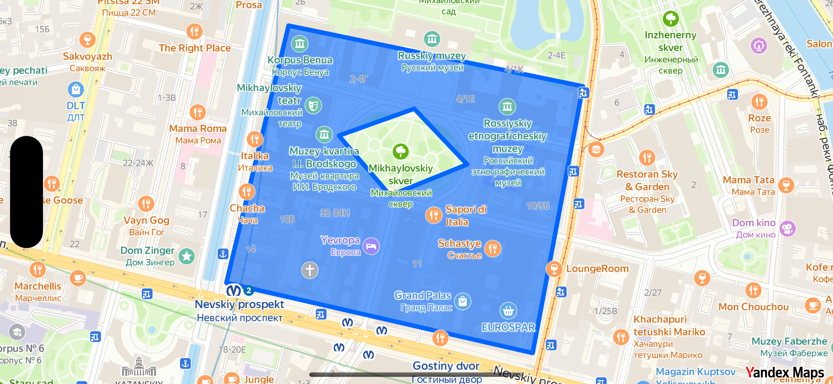 Map with polygon using inner points