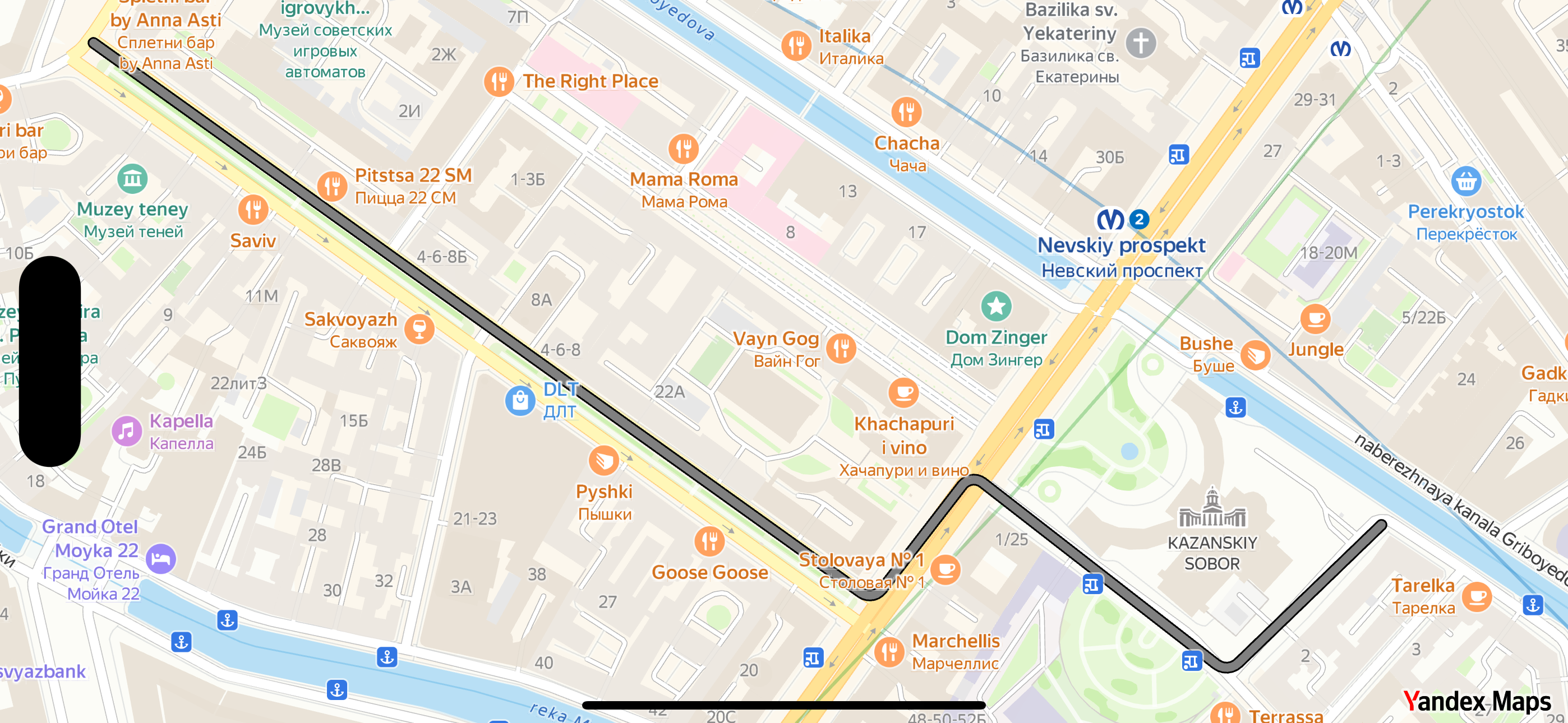 Map with the added polyline