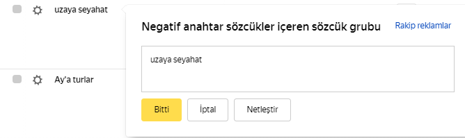 negatif anahtar kelime
