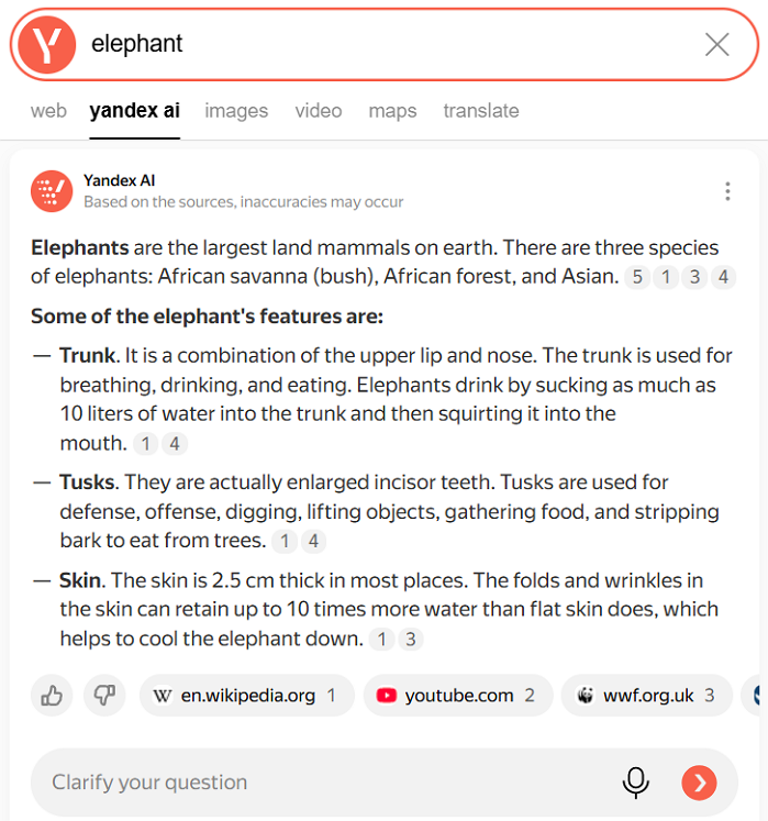 Search with Yandex AI